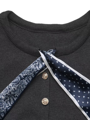Button-down Crew-neck Top in charcoal with buttoned