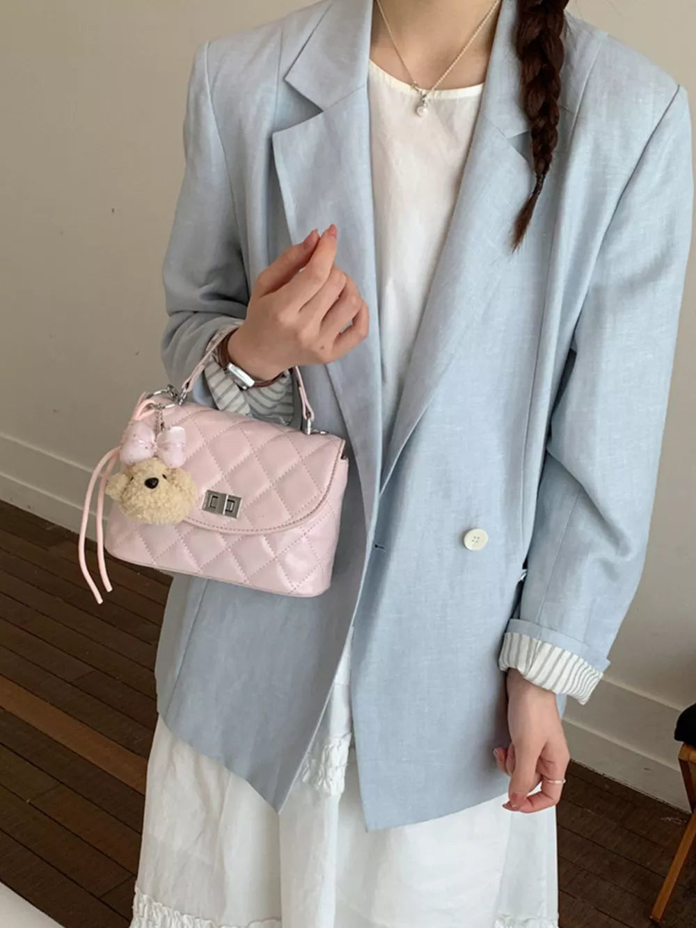 Pink Quilted Chain Strap Crossbody Bag