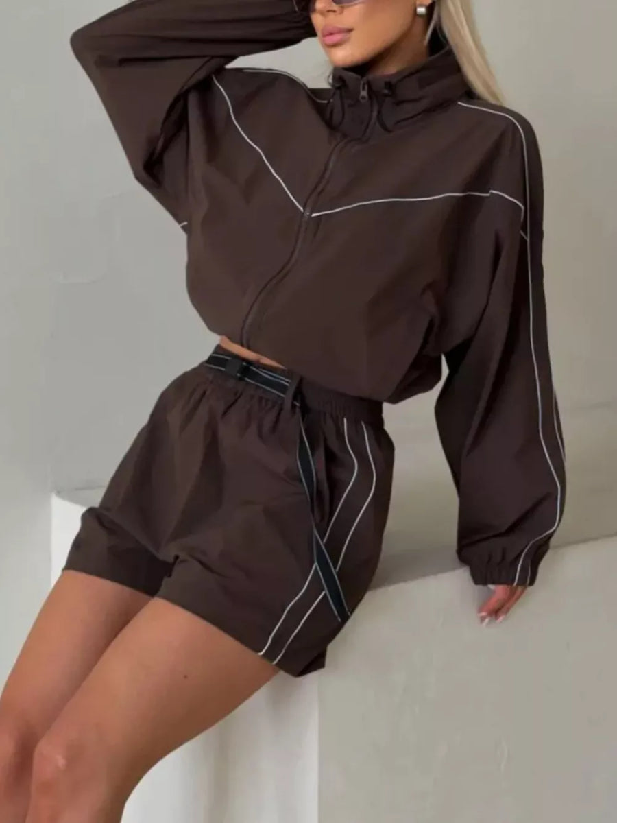 athleisure track jacket in Dark Blue with mock neck