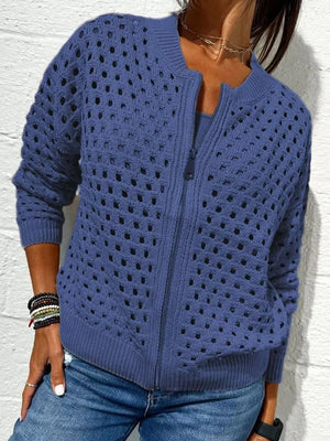 Light Gray cardigan with openwork and long sleeve
