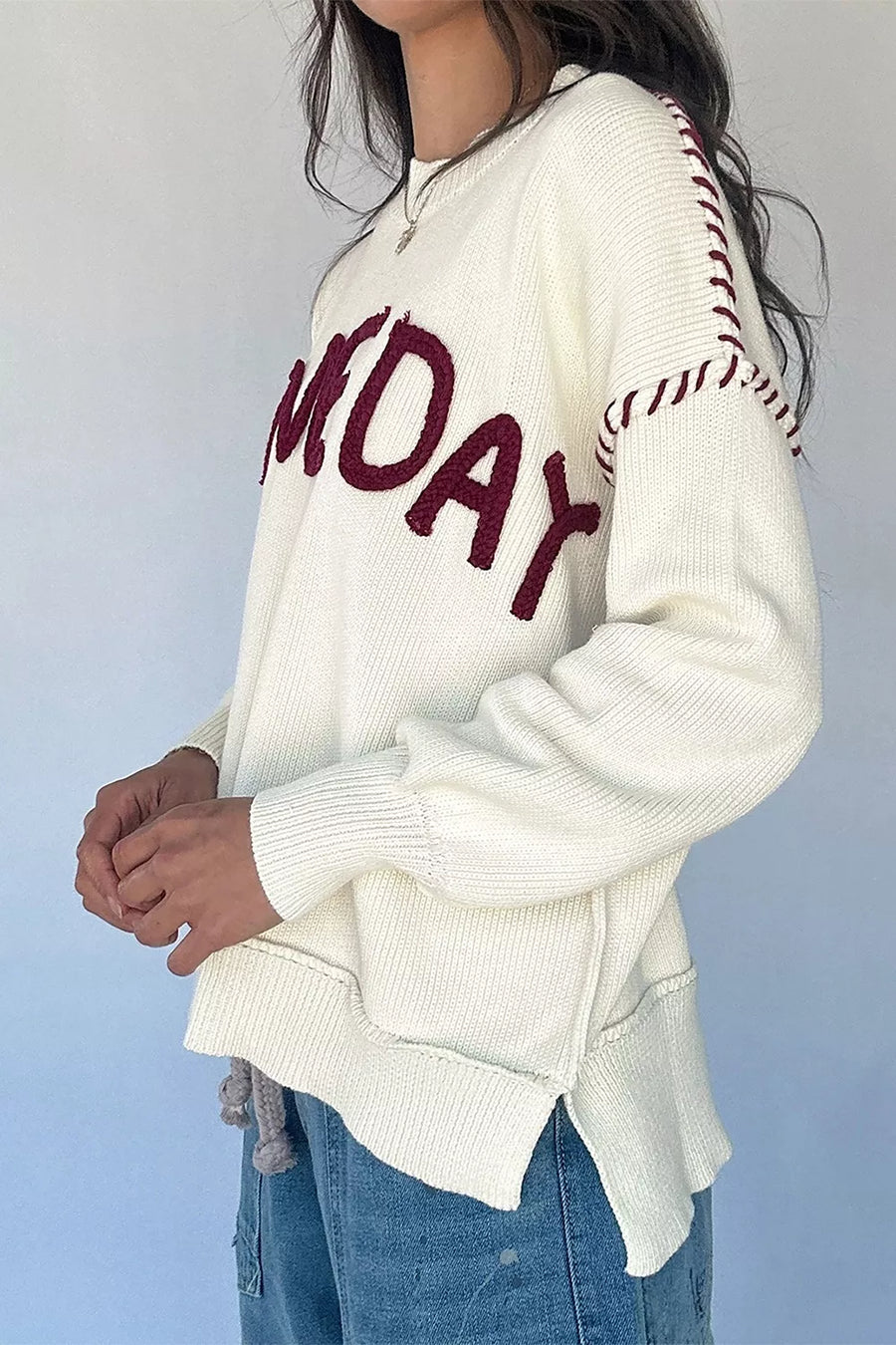 Drop Shoulder Game Day Letter Sweater option 6