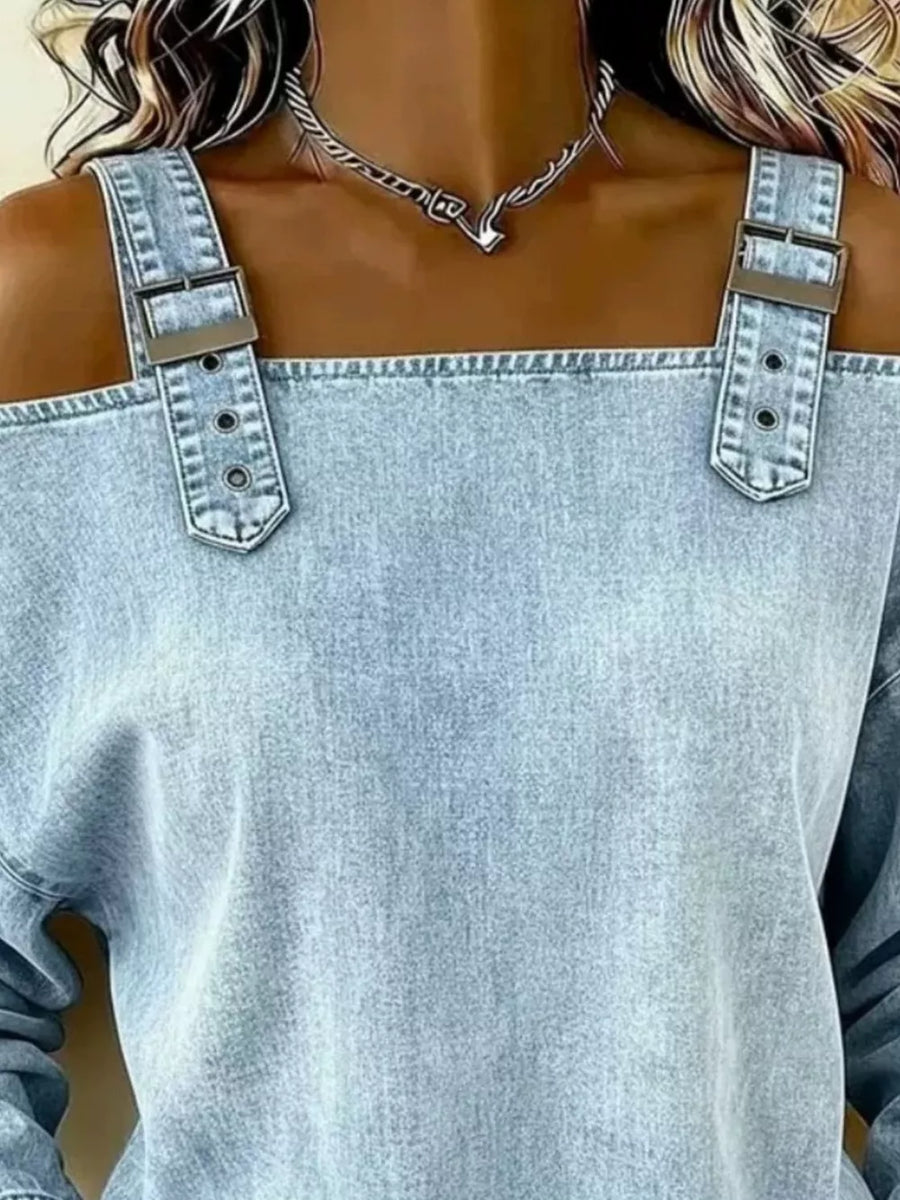 95%cotton,5%spandex Care instructions: Machine wash cold blouse in Dusty Blue with relaxed silhouette