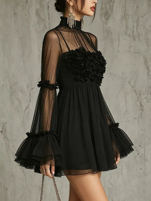 black mini dress with mini and pullover