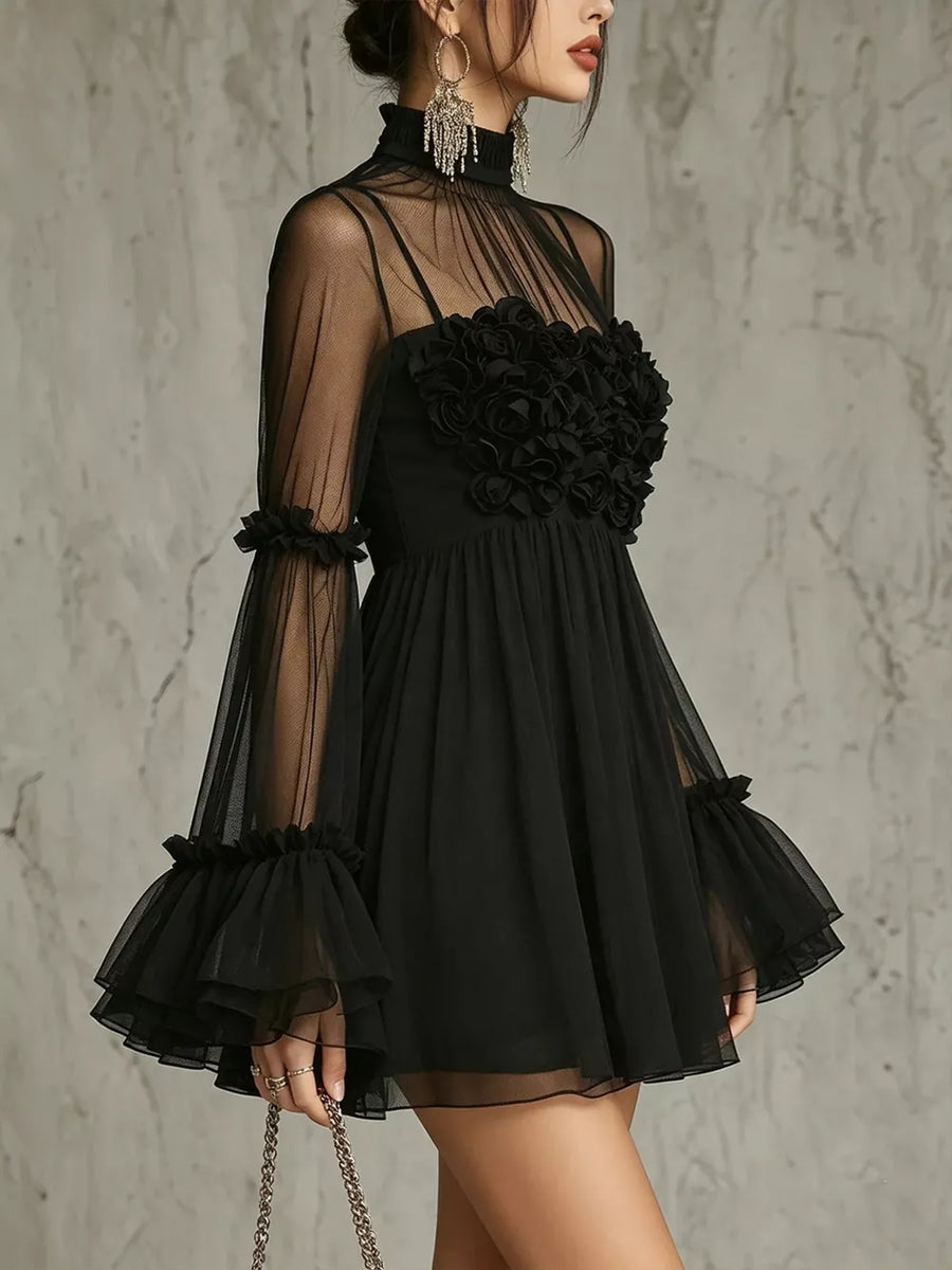 black mini dress with mini and pullover