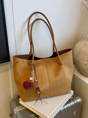 Suede Imported Size &amp tote in Tan with boxy silhouette
