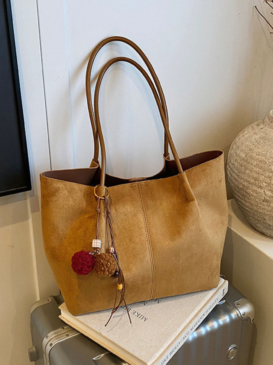 Suede Imported Size &amp tote in Tan with boxy silhouette