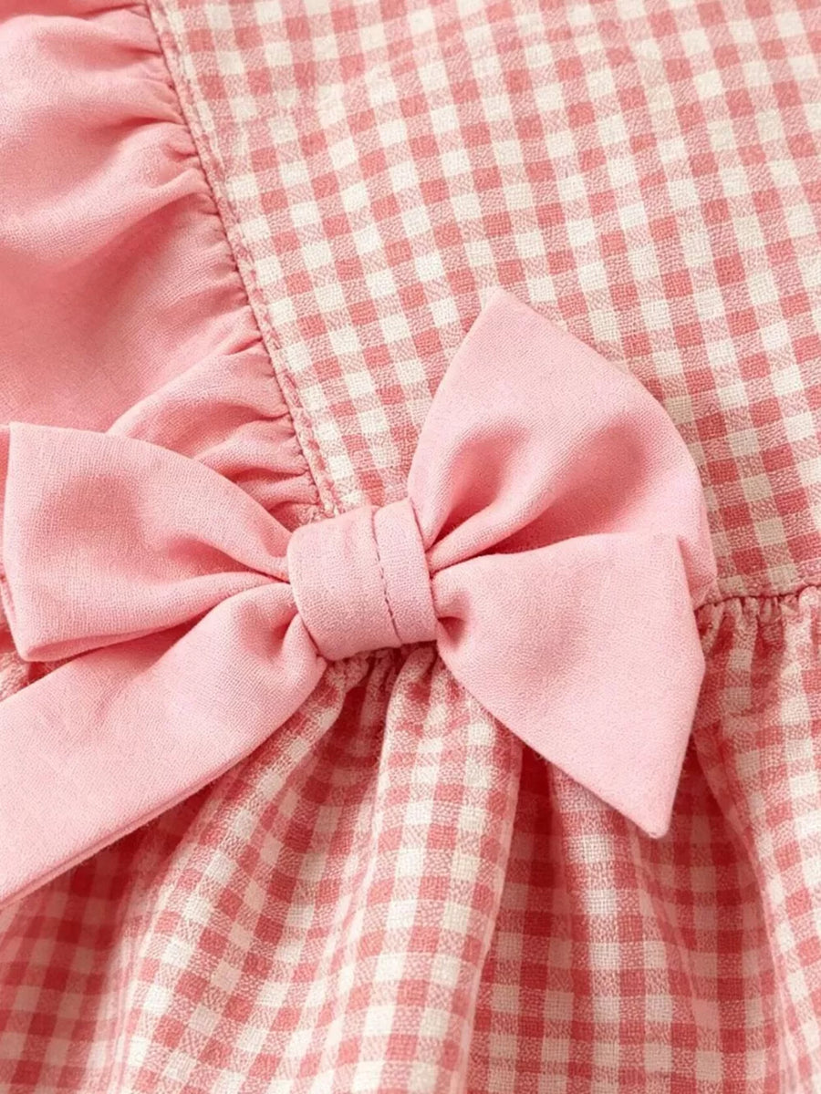 Children's Ruffled Plaid Top And Pants Set in Pink