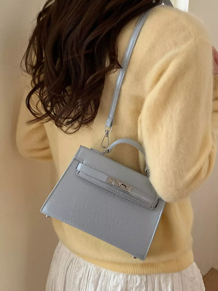 Croc-embossed Top-handle Crossbody Bag in Blue