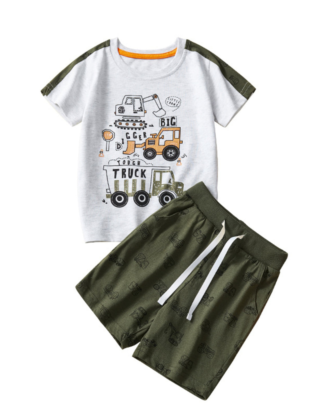 Toddler boys' cotton underwear set with construction vehicle print tee and shorts