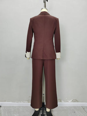 Brown regular suit set with notch lapel