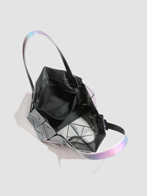 handbag in Purple with geometric and iridescent finish