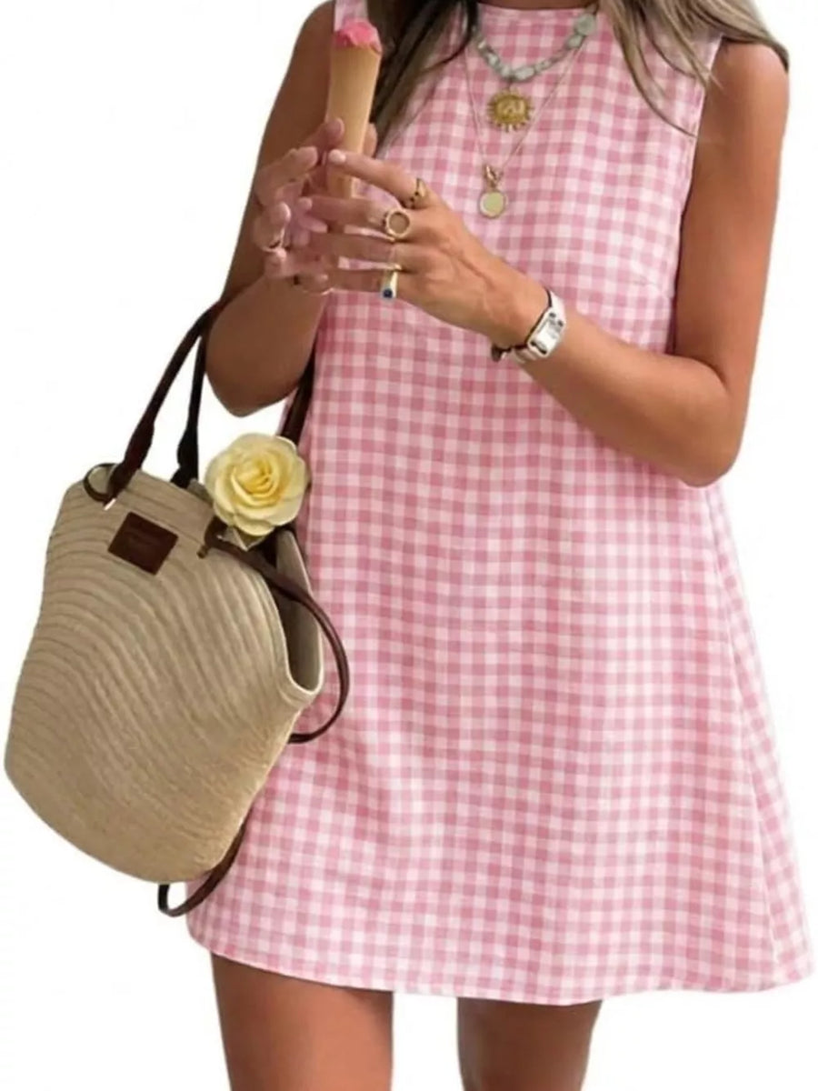 cottagecore mini dress in Red with round neck