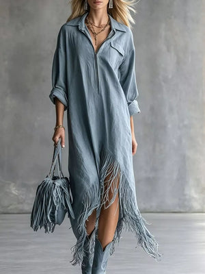 bohemian shirt dress in Khaki with collared