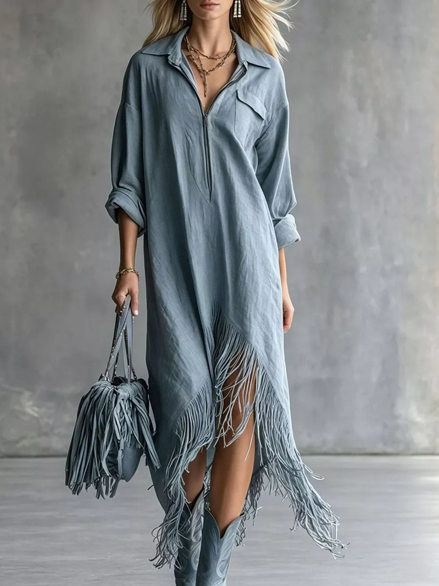 bohemian shirt dress in Khaki with collared