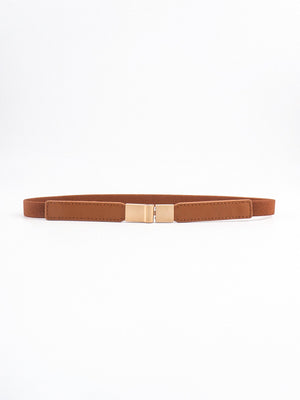 Caramel elasticated belt with gold buckle and leather detail