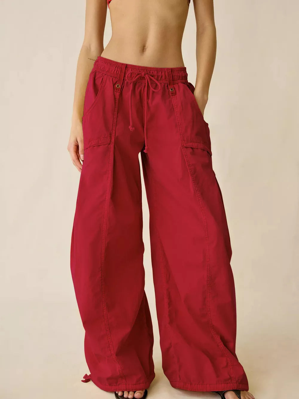 High-waisted Cargo Wide-leg Pants in charcoal with high-waisted