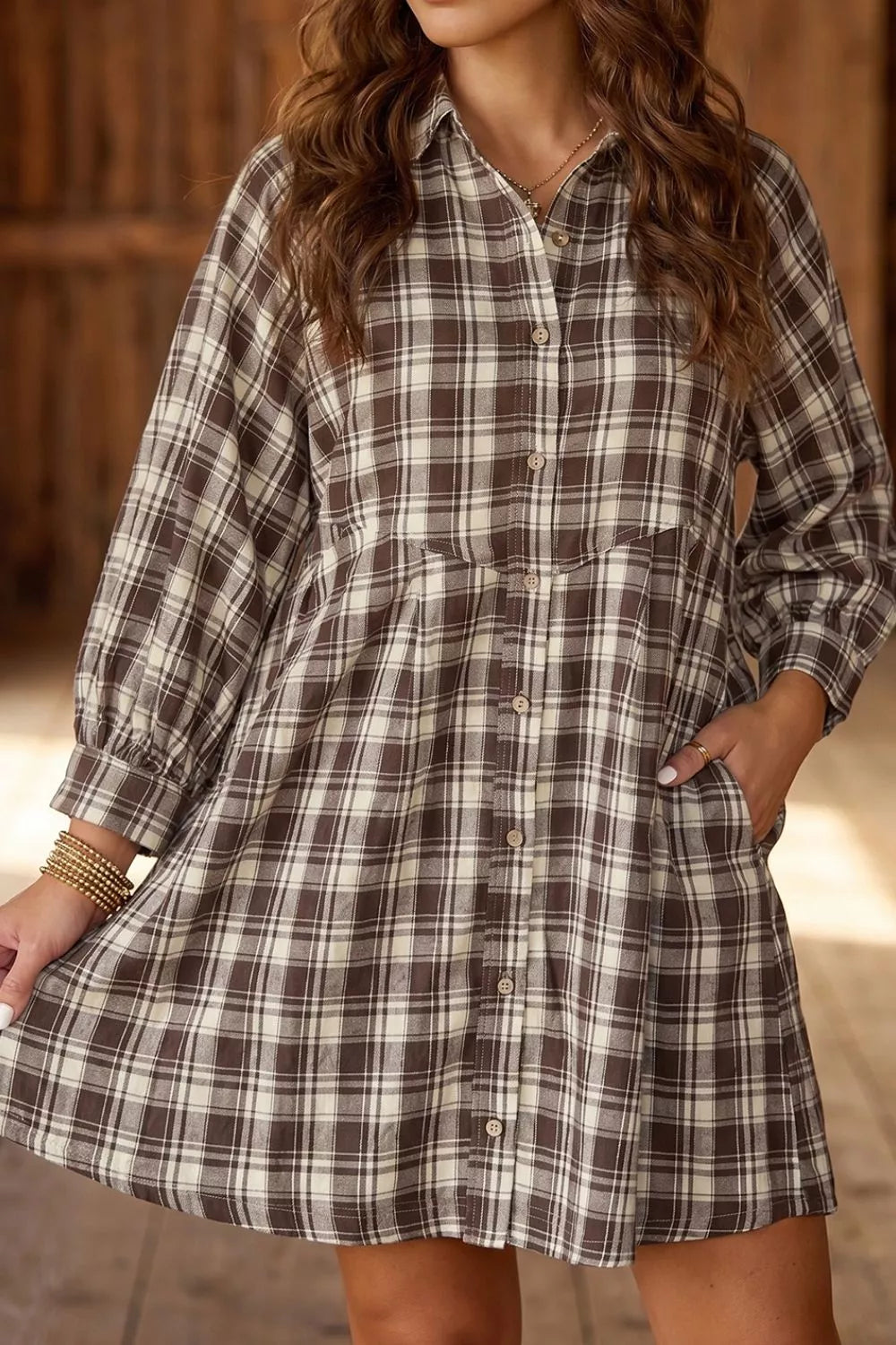 Plaid mini dress with mini and button-front
