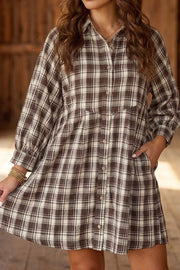 Plaid mini dress with mini and button-front