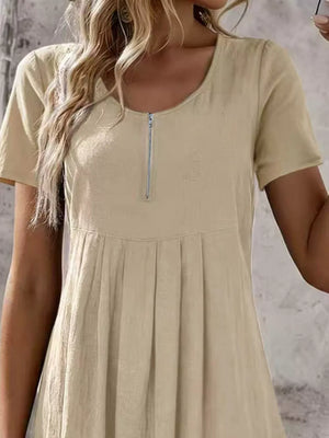 Burgundy A-line A-line dress with round neck