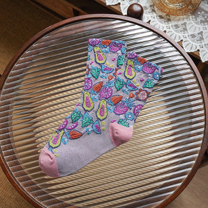 socks in Black with fruit-print and patterned