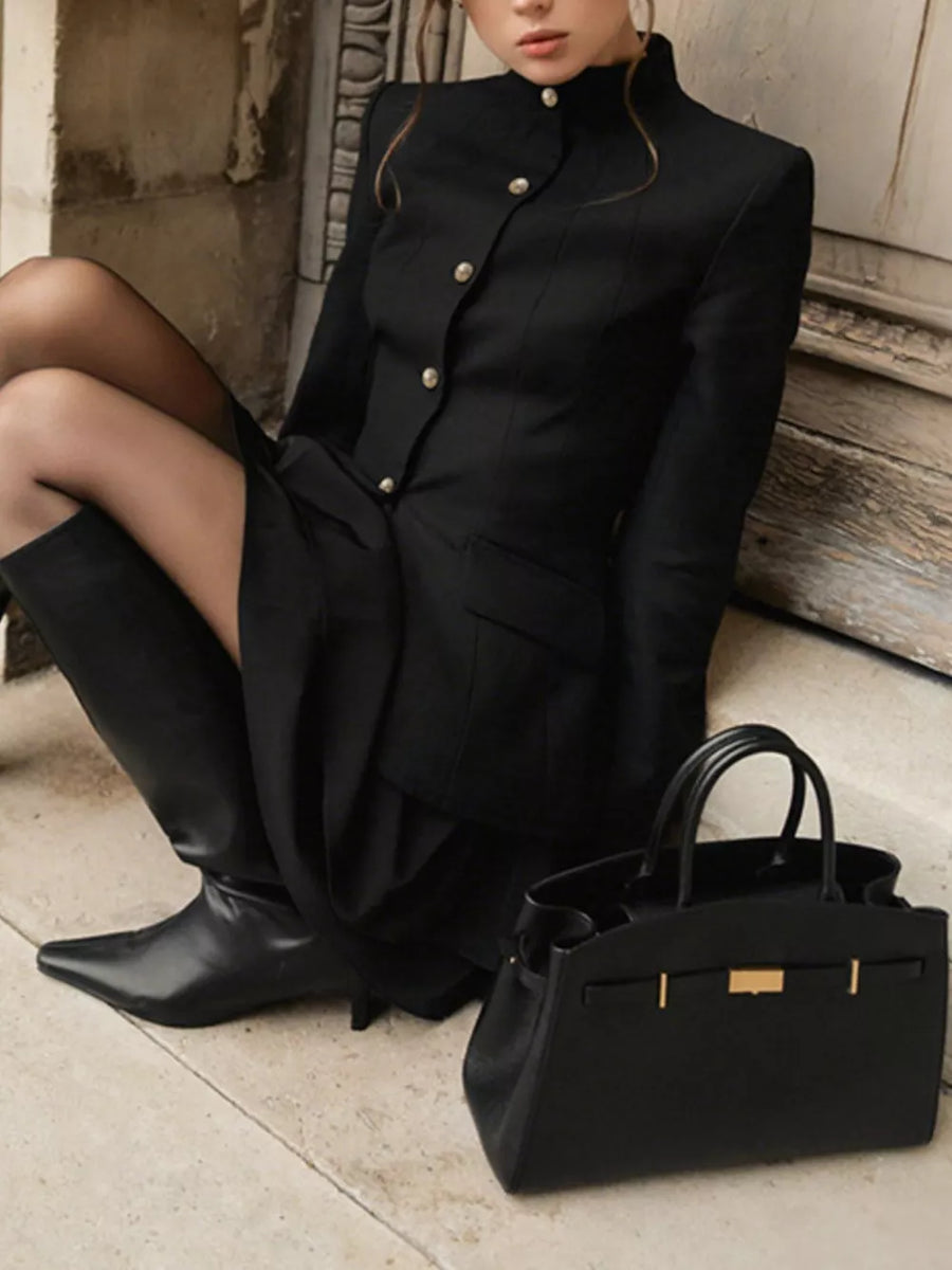 Elegant Stand Collar Blazer And Mini Skirt Set option 7