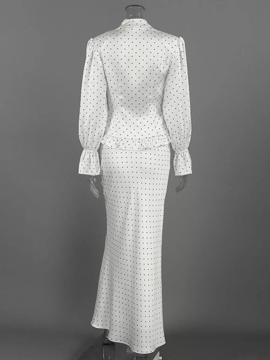 matching set in ivory with frill and maxi
