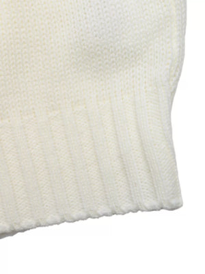 White acrylic knit sweater with ribbed hem detail