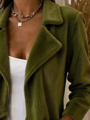 Pink cardigan with hip-length and open-front