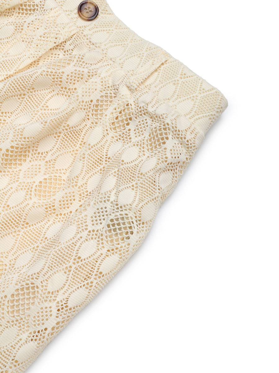 Cream lace palazzo trousers with button detail and elastic waistband