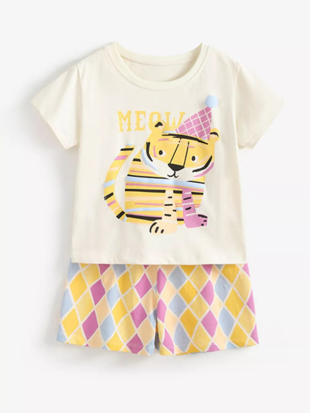 Children's Tiger Round Neck Tee And Shorts Set in this colorway