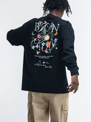black t-shirt with graphic-print and crew neck