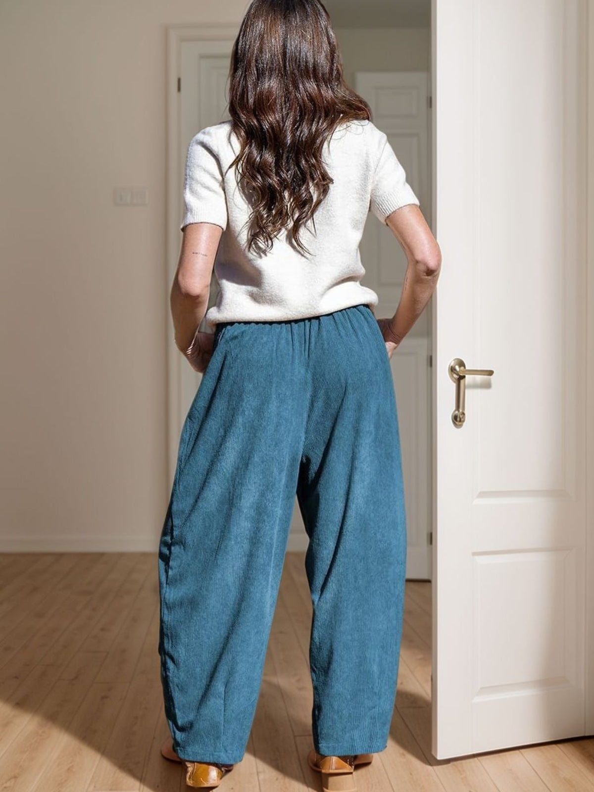 Wide-Leg Corduroy Pants with Pockets