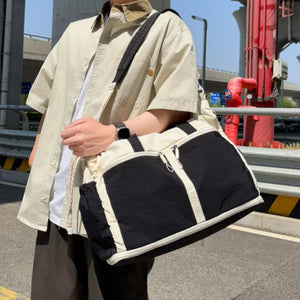 White With Black, Color Block Large Travel Tote Bag in White With Black