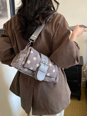 Vintage Polka Dot Shoulder Bag in Khaki
