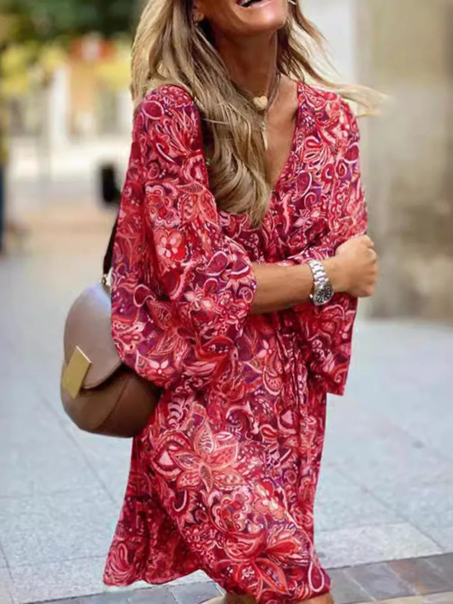 rust mini dress featuring tied and paisley