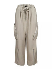 Drawstring Cargo Pants With Zipper Accents in Black