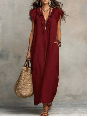 Ruffled V-neck Maxi Dress, view 13