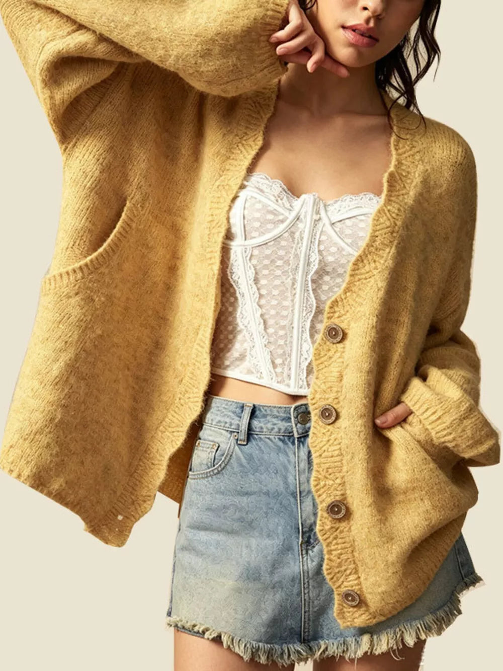 100% polyester Care instructions: Machine wash cold cardigan in Dark Brown with oversized silhouette
