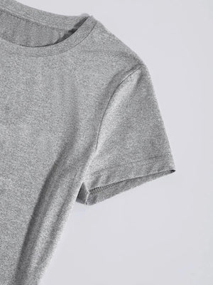 Light Gray crew neck t-shirt with short sleeves and a heathered texture.