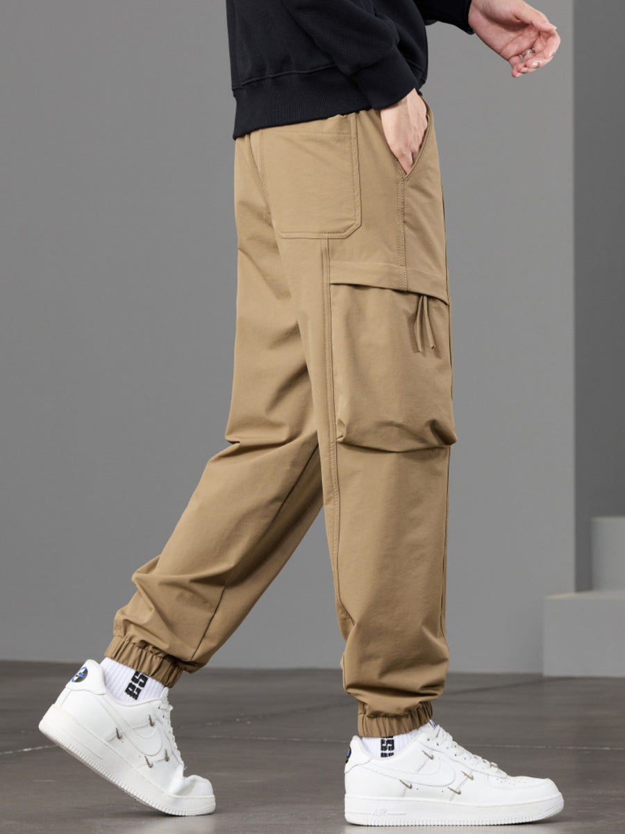 Khaki joggers with full-length and drawstring