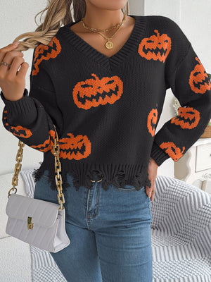 Gray relaxed pullover sweater with v-neck