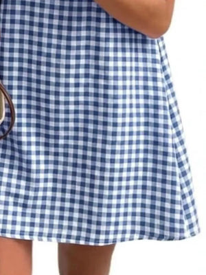 mini dress featuring gingham in Blue with 100% polyester Care instructions: Machine wash cold texture