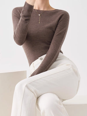 charcoal slim pullover sweater with boat neck