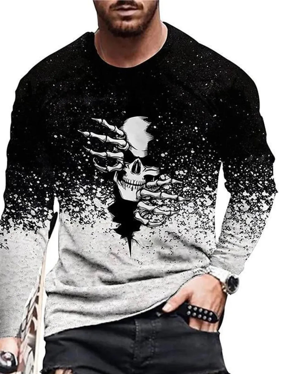 Gray Men's Skeleton Embrace Long Sleeve T-shirt Plus Size