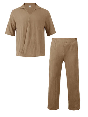 Brown textured polo shirt and matching pants set