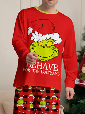 red pajama set with elastic waist and long sleeve