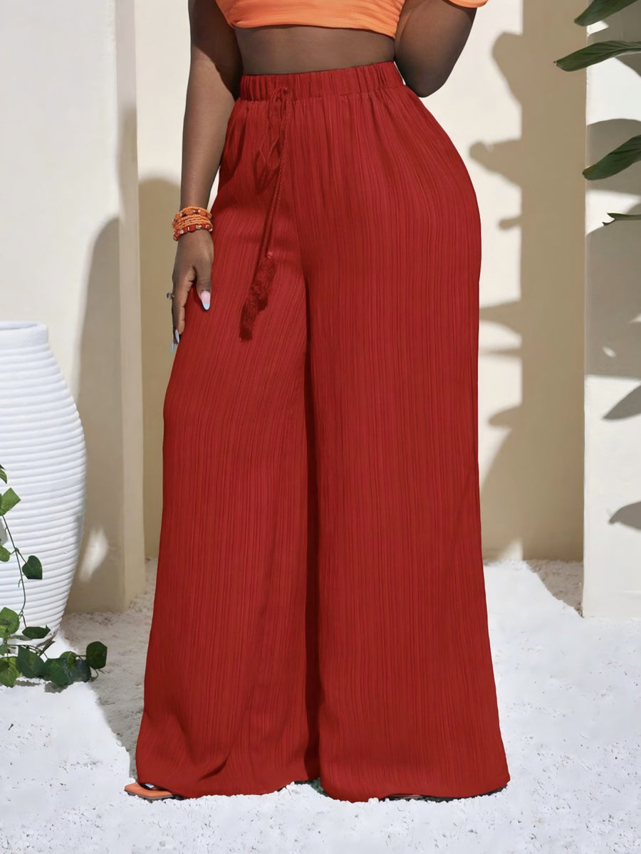 Relaxed-Fit High-Waisted Wide-Leg Pants in Red