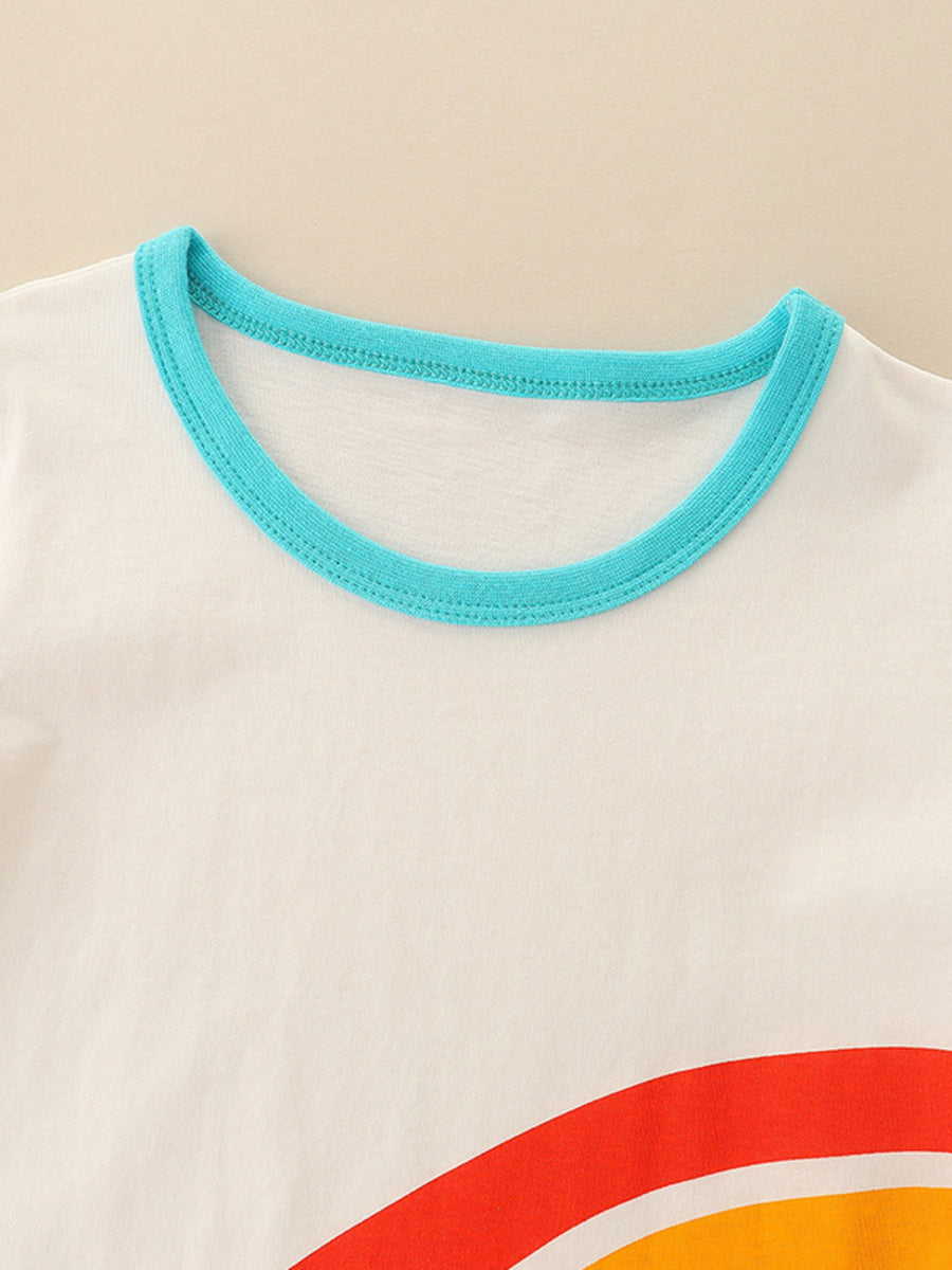 Toddler t-shirt with crew neck and bright rainbow graphic detail.