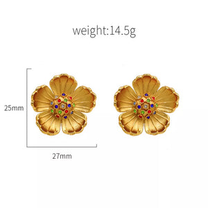 earrings featuring floral in Gold with 18K Gold-Plated,Titanium Steel,Zircon Care instructions: Avoid wearing during ex