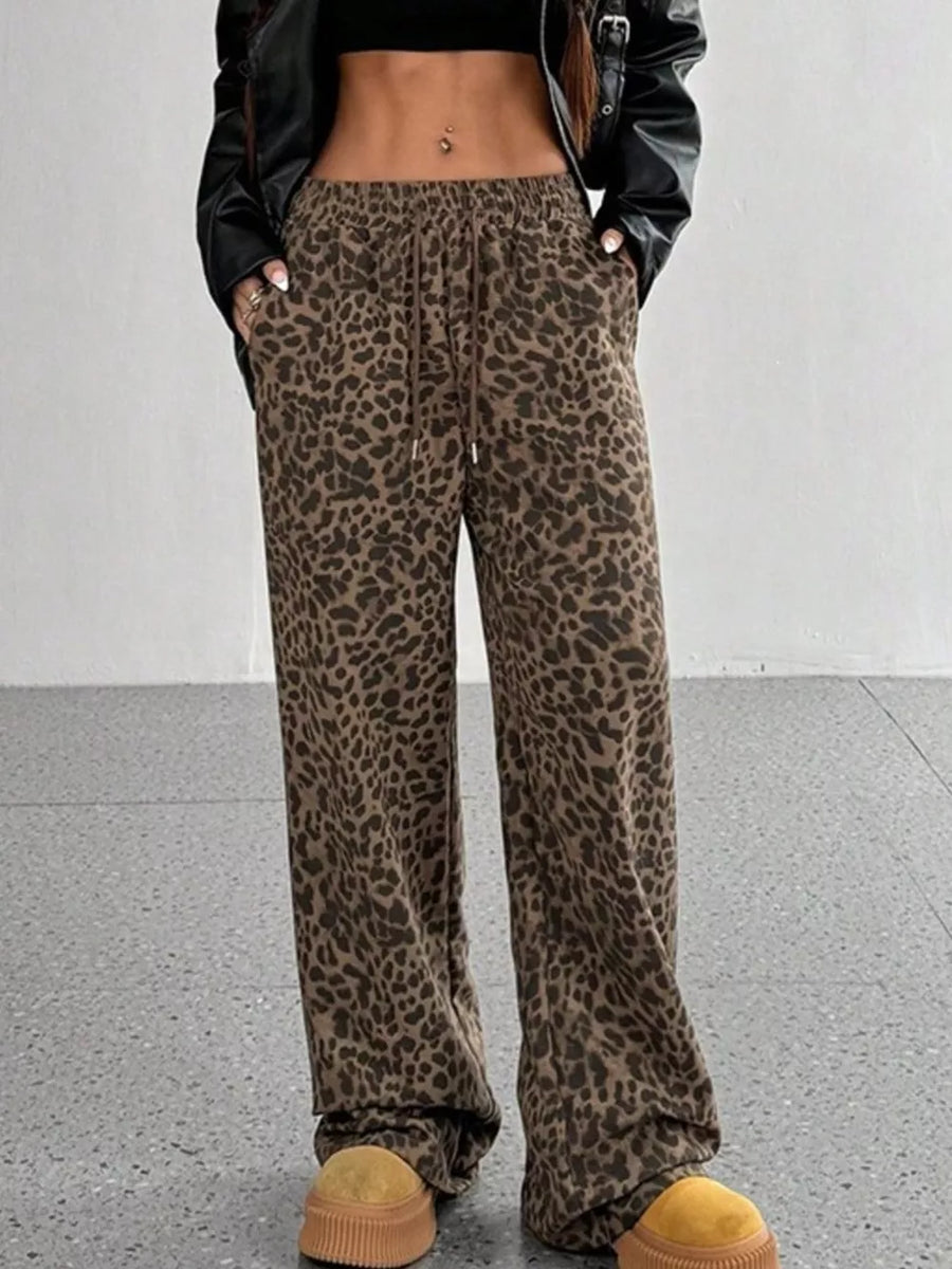 Apricot wide-leg pants with full-length and drawstring
